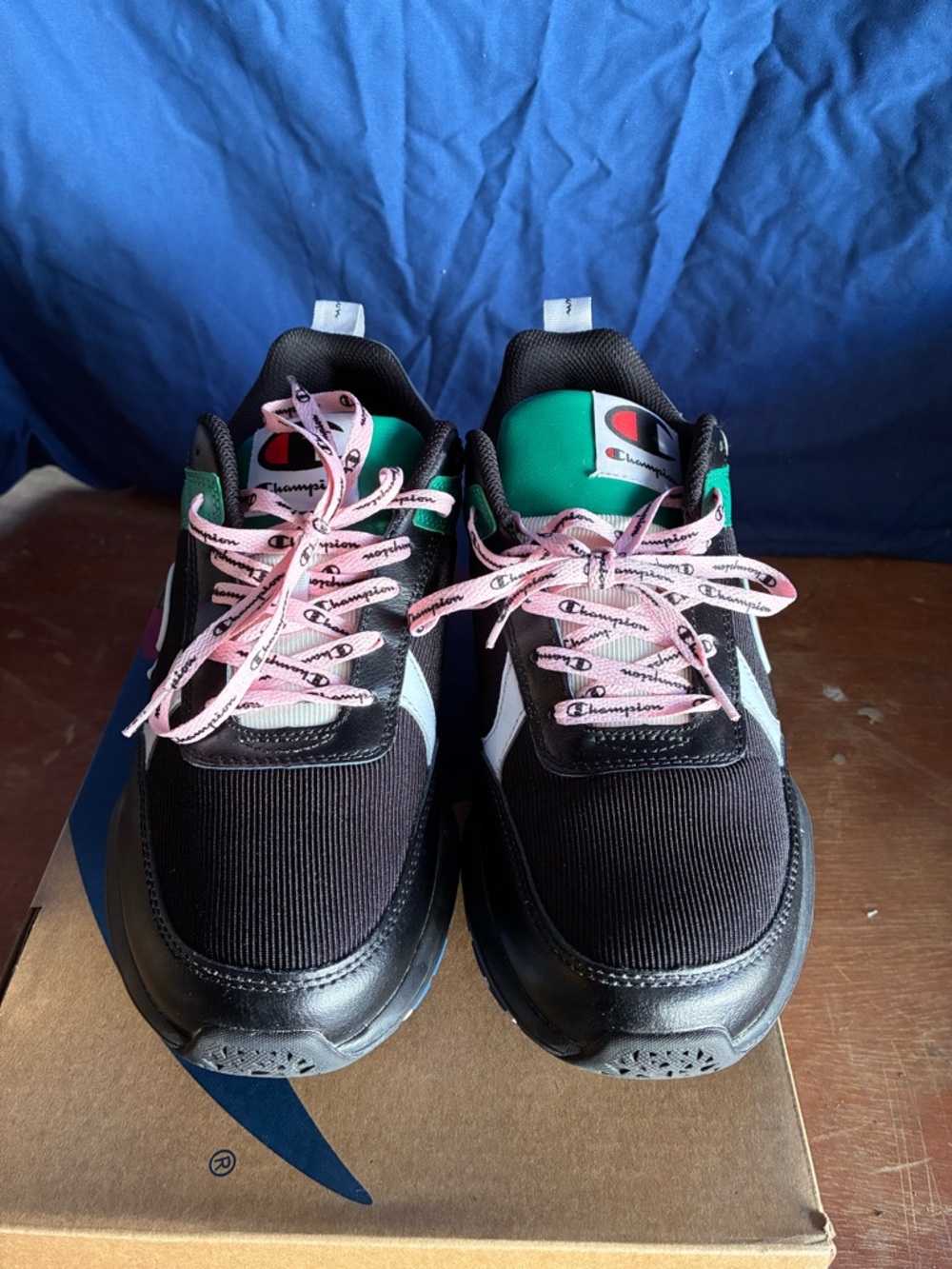 Champion Black Sneakers with Pink Laces and Green Tongue
